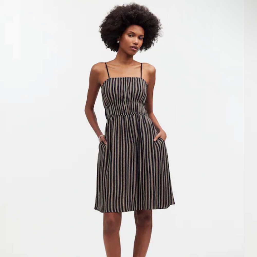 NWT Madewell Smocked Square-Neck Mini Dress in Stripe